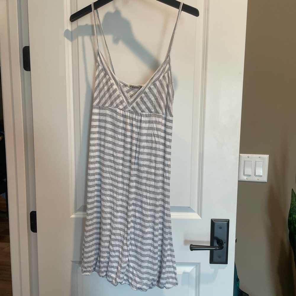 Gray and White Striped Spaghetti Strap Top